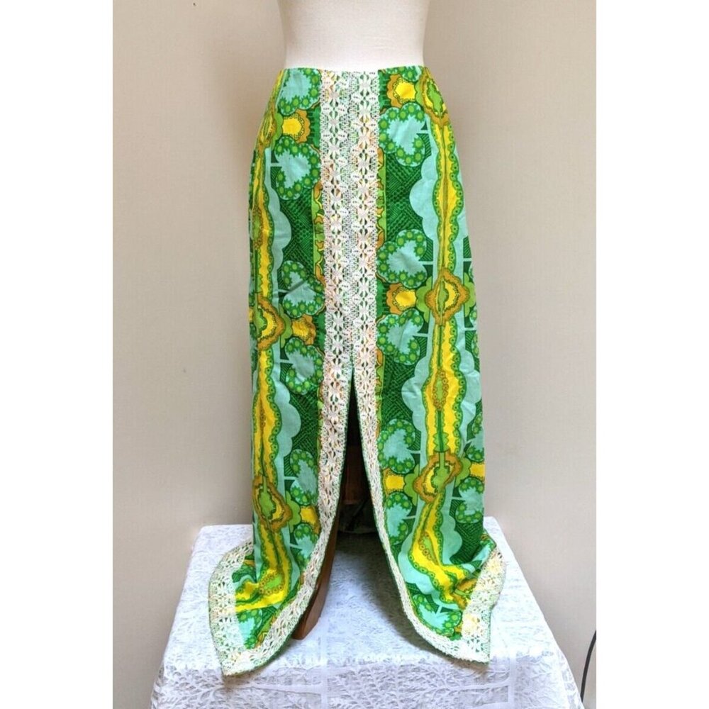 MEADOWBANK Maxi Skirt Green Yellow Preppy Palm Beach Floral VINTAGE Sz 10
